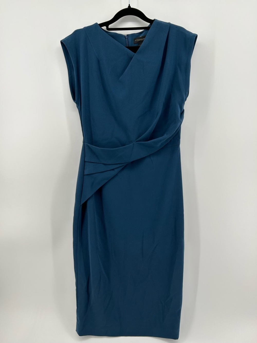 Donna Karan Teal Draped Sheath Midi Dress